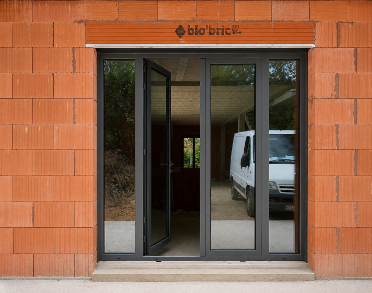 Porta em alumínio antracite em obra