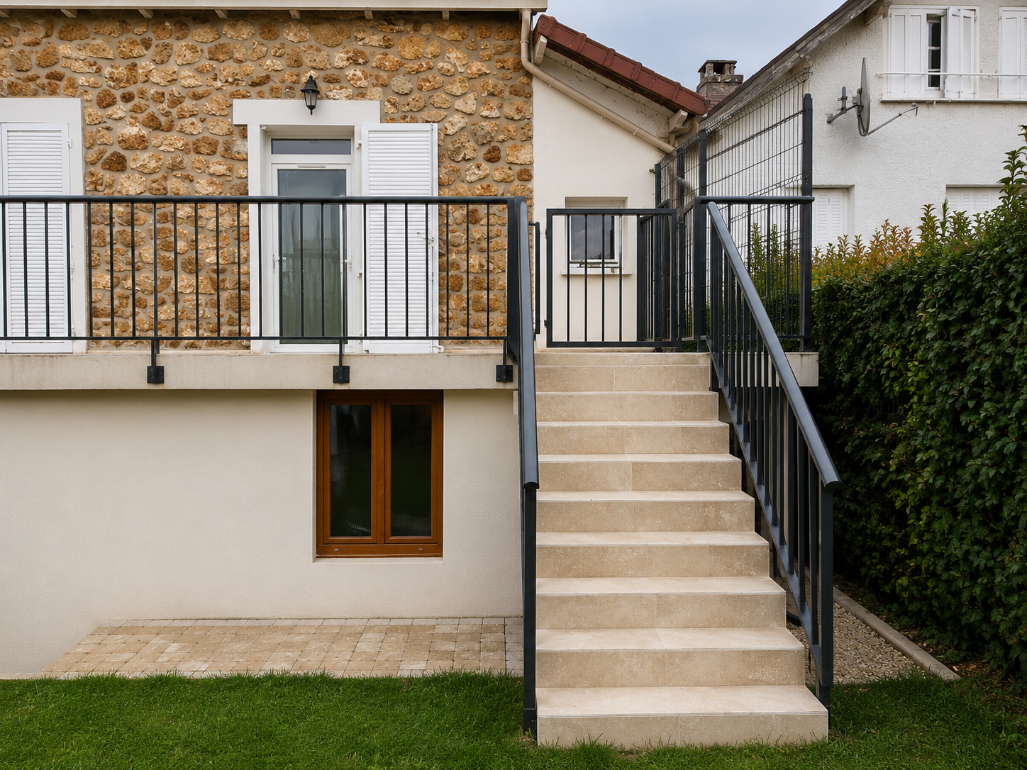 Gradeamento exterior em alumínio junto a escadas